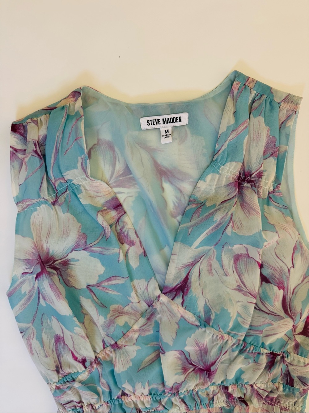 Steve Madden Aqua Floral Wrap Top with Lilac Accents